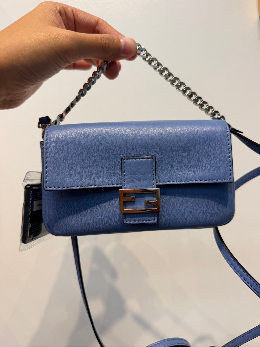 Fendi Micro Baguette Blue Leather Crossbody Bag